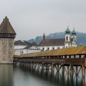 Lucerne Chapel Bridge and Water Tower over the river, Switzerland