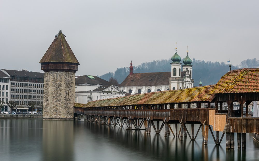 Lucerne Chapel Bridge and Water Tower over the river, Switzerland