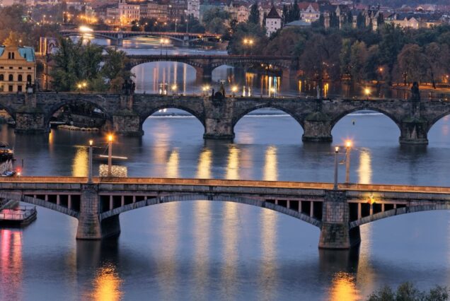 Prague bridges at night