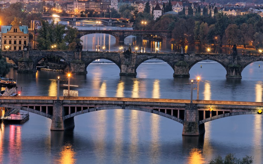 Prague bridges at night